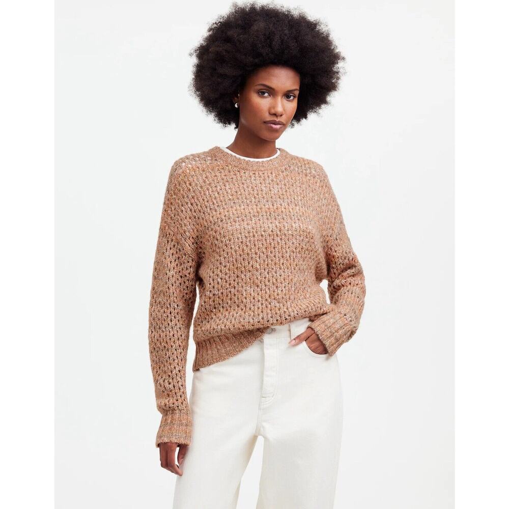 Madewell Space Dyed Open Knit Sweater Ginger Medium Crewneck Relaxed Cozy Wool